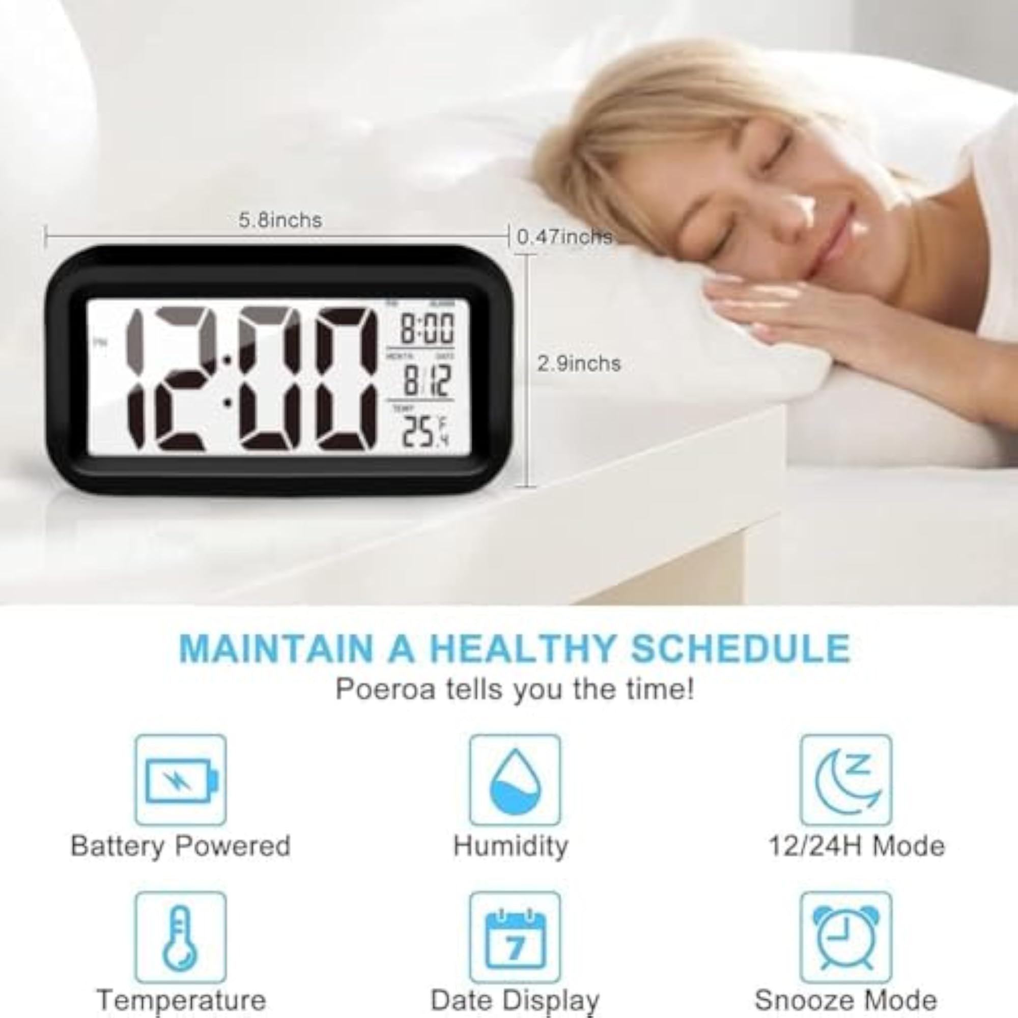 Digital Alarm Clock with Automatic Sensor and Date Display